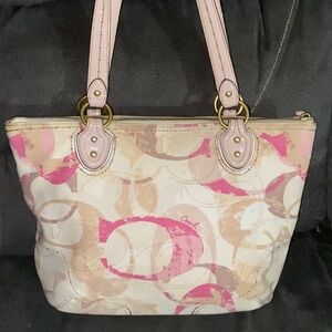 Coach Pink and Cream Signature Shoulder Bag